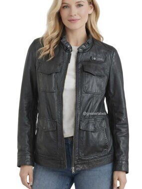 Lucky Brand Lamb Leather Moto Jacket Black Soft Lambskin Rare Size XL